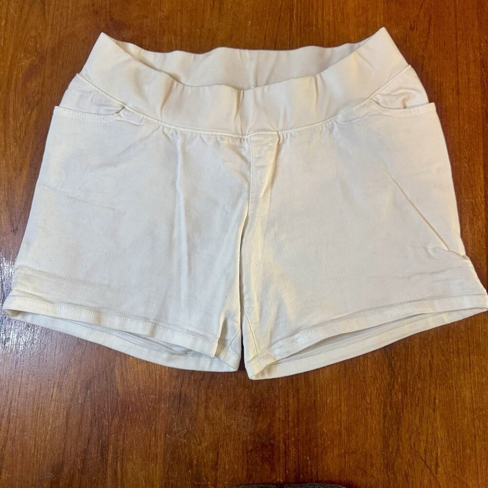 Liz Lange Maternity Shorts Women’s M 8-10 White Stretch Full Belly Panel